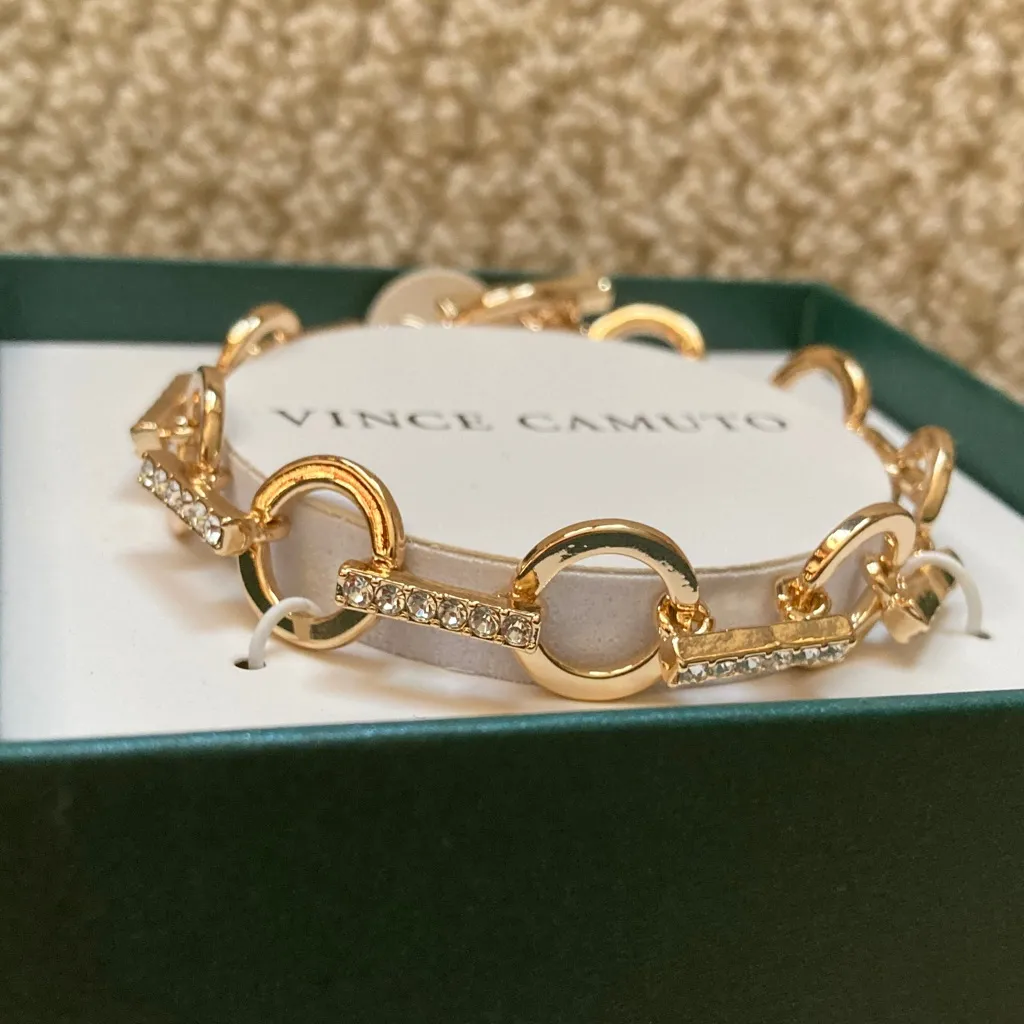 NEW Vince Camuto Chain Link Bracelet Pave 14kt Gold Plated Size 7.5” NIB - Image 3