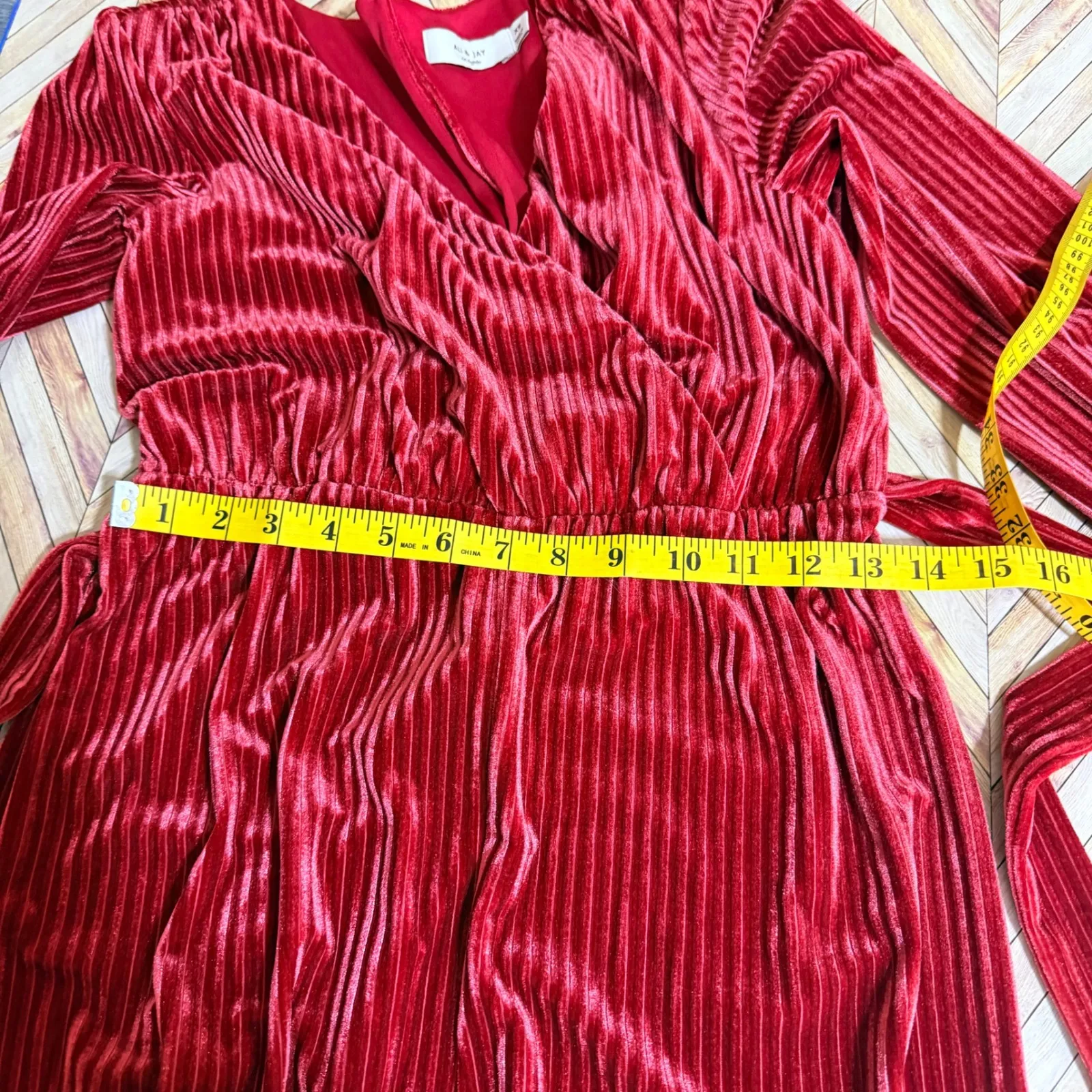 ALI & Jay Samantha Burgundy Velvet Plunge Surplice Neck Wide Leg Jumpsuit XS - Image 9