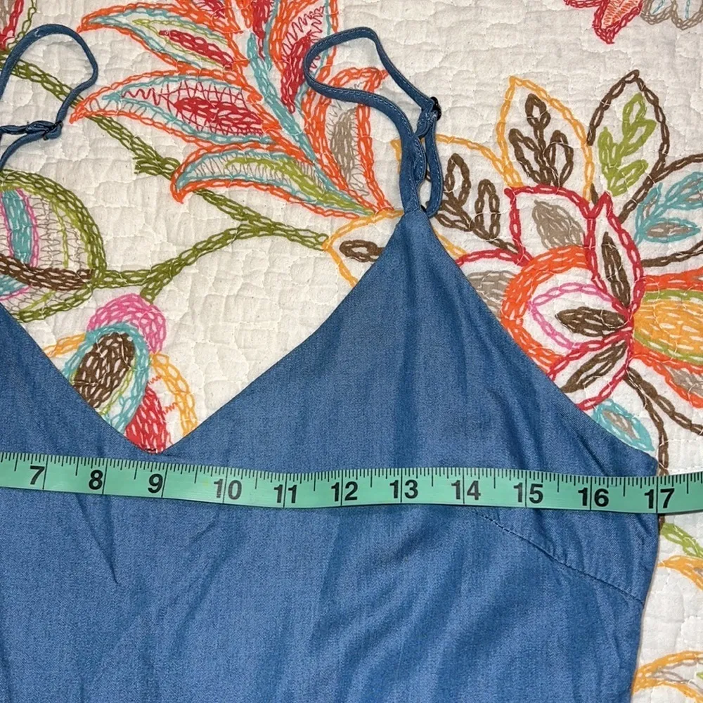 Cosygal medium womens denim dress adjustable straps v neck zip back sleeveless Blue - Image 4