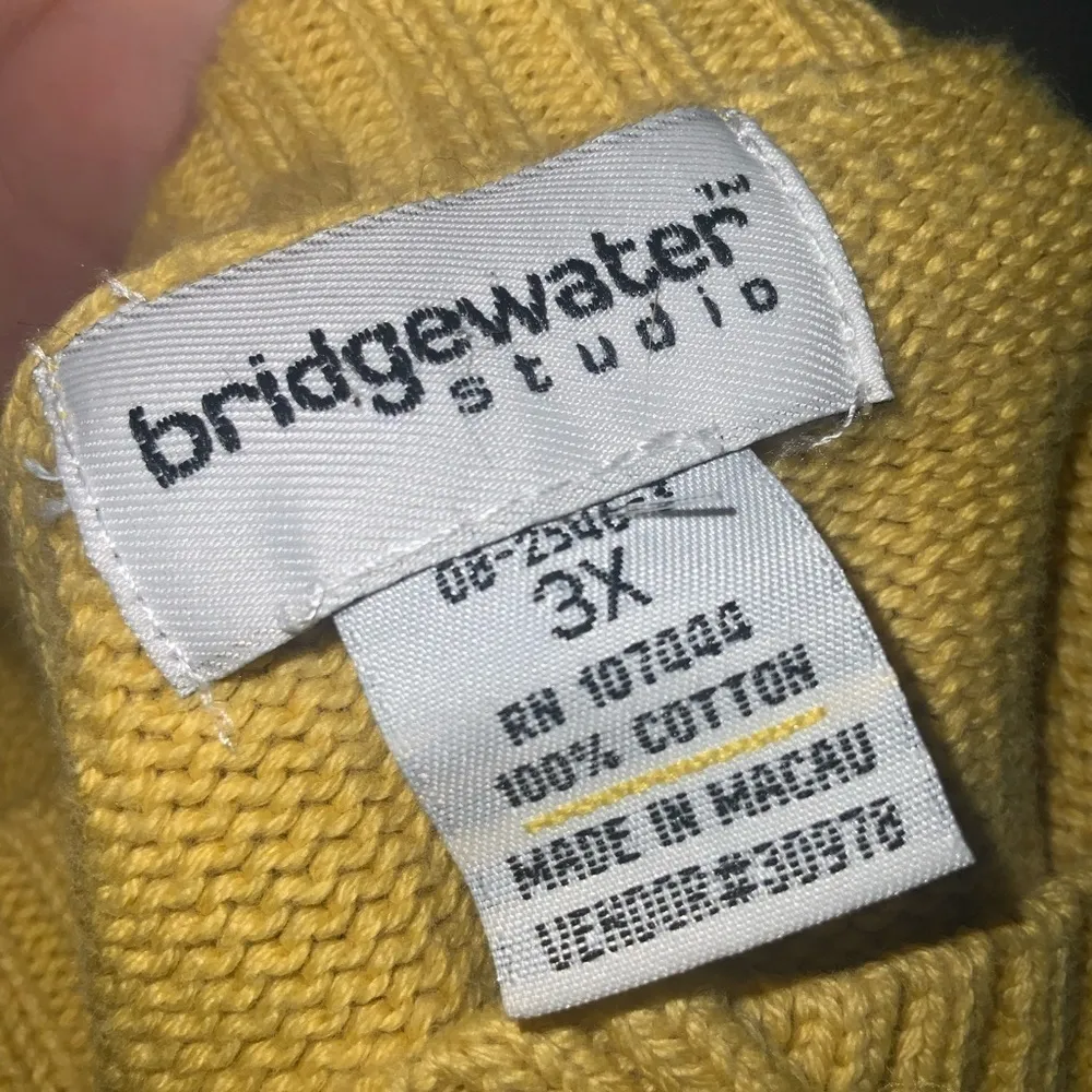Bridgewater Studio Cotton Yellow Herringbone Crewneck Sweater Button Details 3X - Image 8