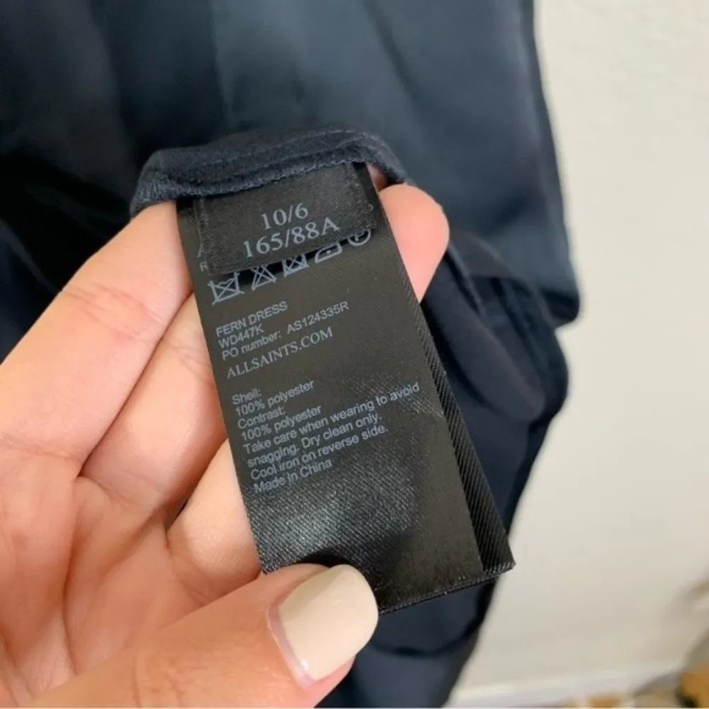 Allsaints Fern Dress in Oil Black Asymmetrical Twist Front Size 6 - Image 7