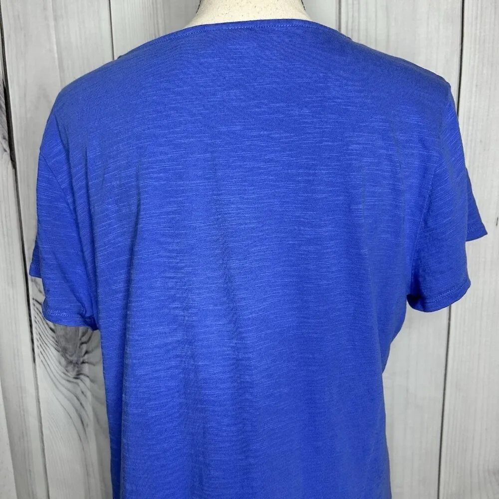 Weekends By Chico's Short Sleeve Blue Sequined Cotton Top Sz 2 (L - 12) V-Neck - Image 7
