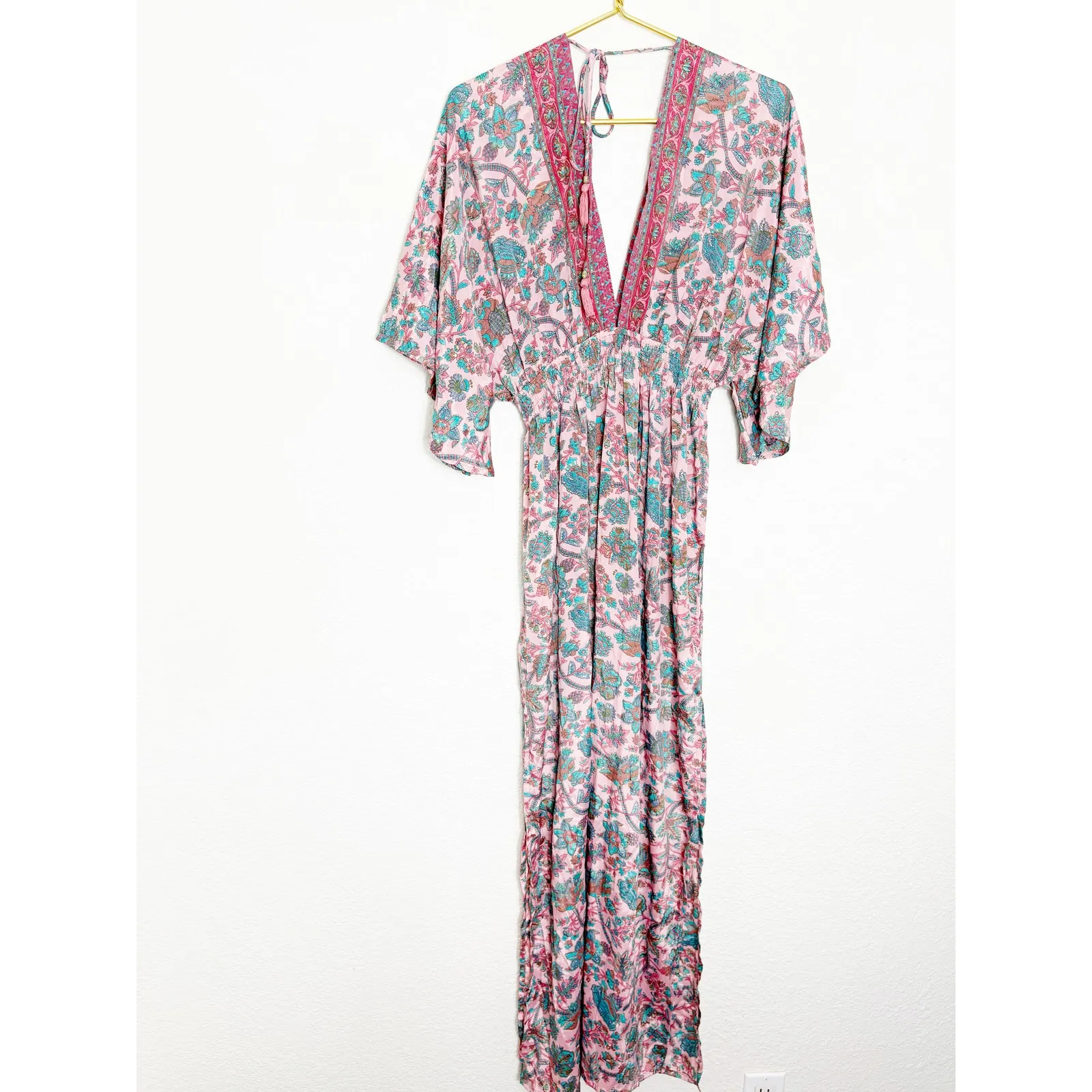 Karma Highway Easy Travel Maxi Dress One Size Kimono Satin Bohemian Hippie Pink - Image 12