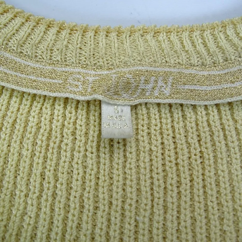FLAWS** St John Santana Knit V-Neck Sweater Women's Size Small Beige Pullover - Image 5