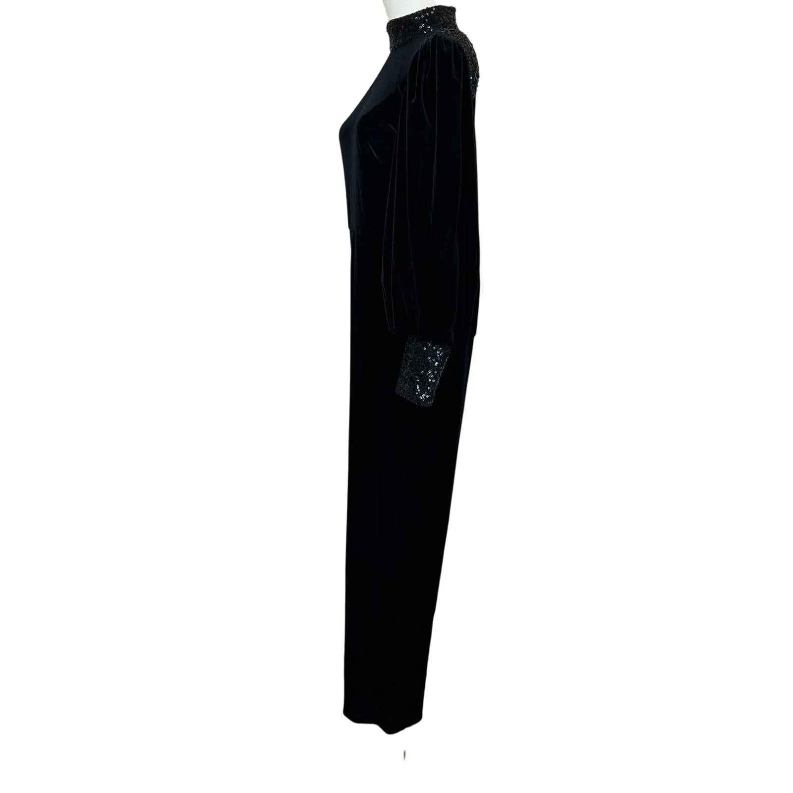Badgley Mischka Black Velvet Jumpsuit SIZE 10 Cocktail Soft Sequin Designer $630 - Image 8