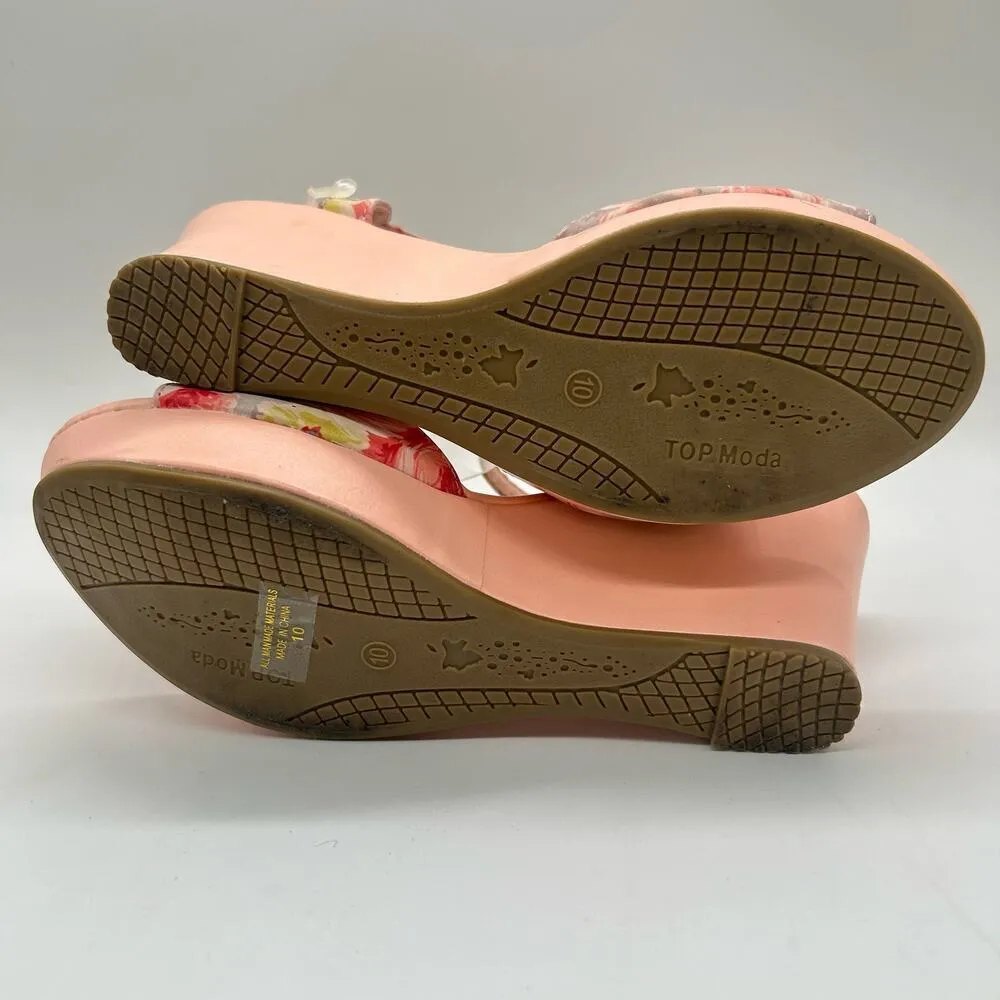 Top Moda‎ Sandal Womens 10 Pink Floral Wedge Open Toe Wedge Sandal - Image 6