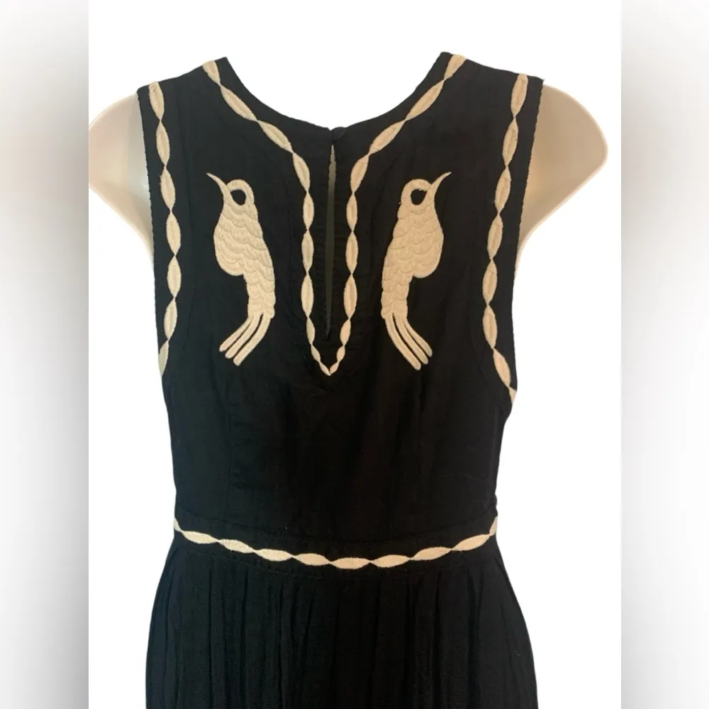 FREE PEOPLE Birds of A Feather Embroidered Mini Dress Black Sz 6 - Image 5