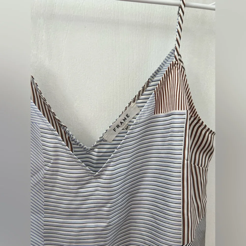 $195 FRAME Classic Printed Silk Camisole Powder Multi (Size S) - Image 8