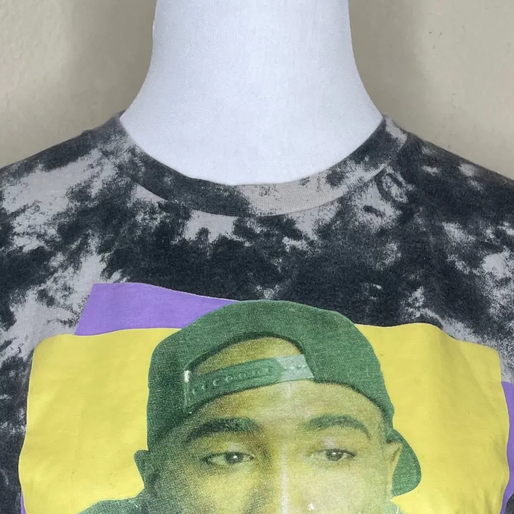 Tupac Poetic Justice Cotton Black Grey Tie Dye Cropped Shirt Sz Med - Image 2