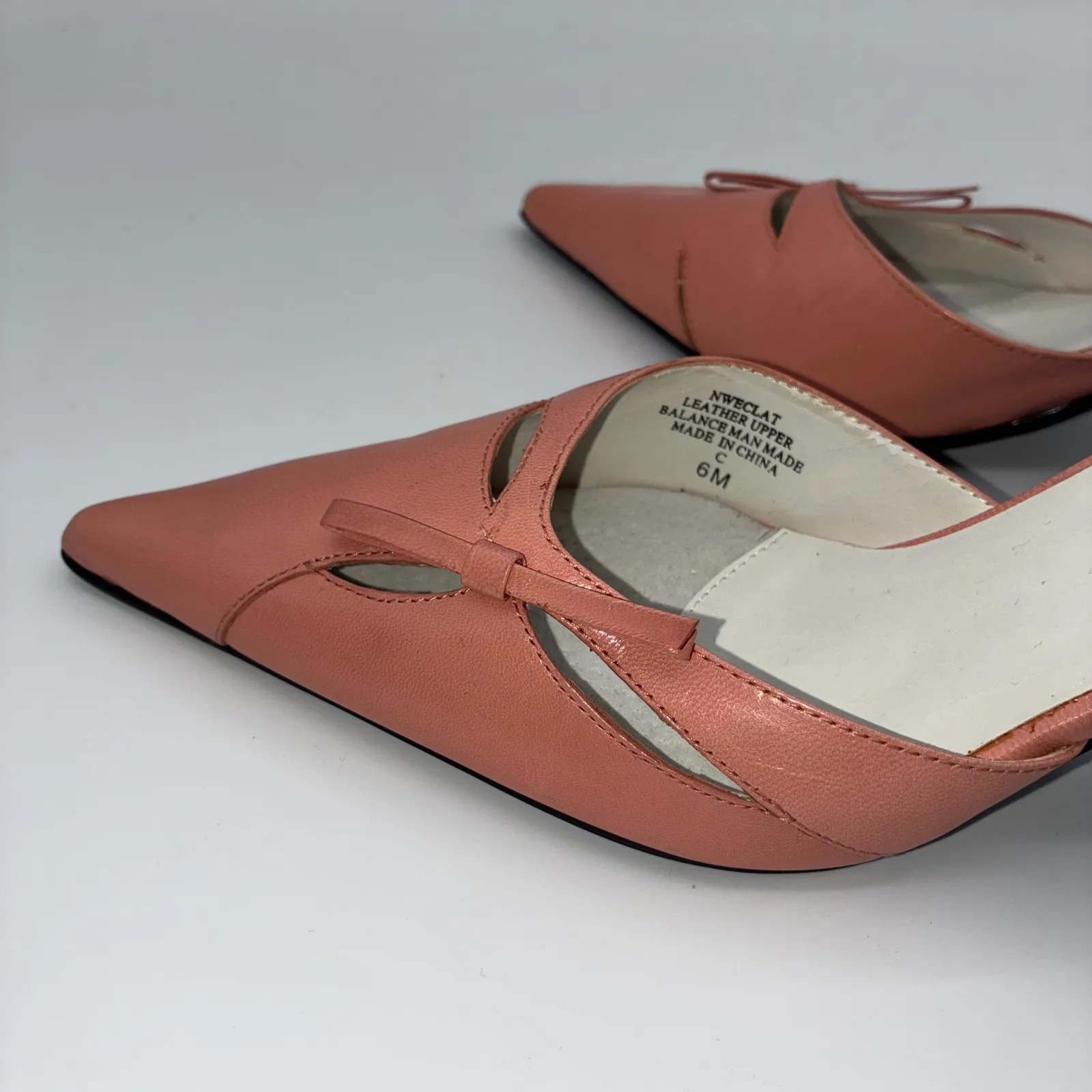Nine West NWEclat Peach Leather Bow Pointed Toe Kitten Mules Shoes 6M Career - Image 11