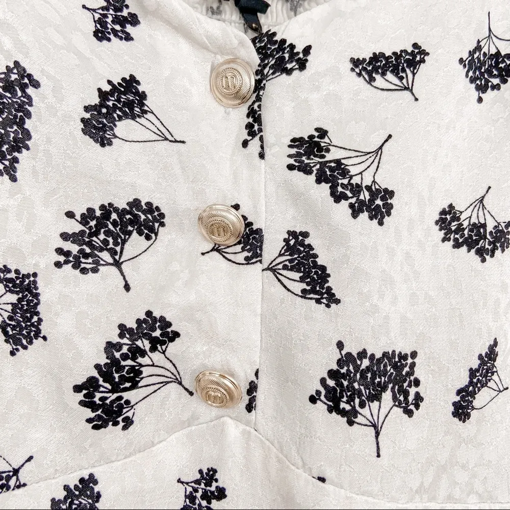 Maje White Floral Silk Metallic Buttons Satin Cocktail Mini Dress size 8 - Image 9