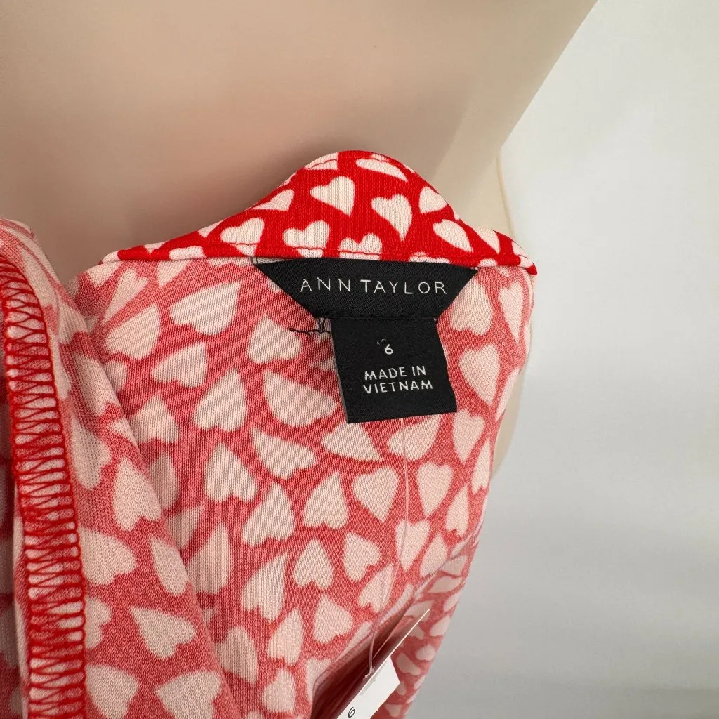 Ann Taylor Wrap Dress Womens 6 Red White Polyester Valentine's‎ Heart Print NEW - Image 8