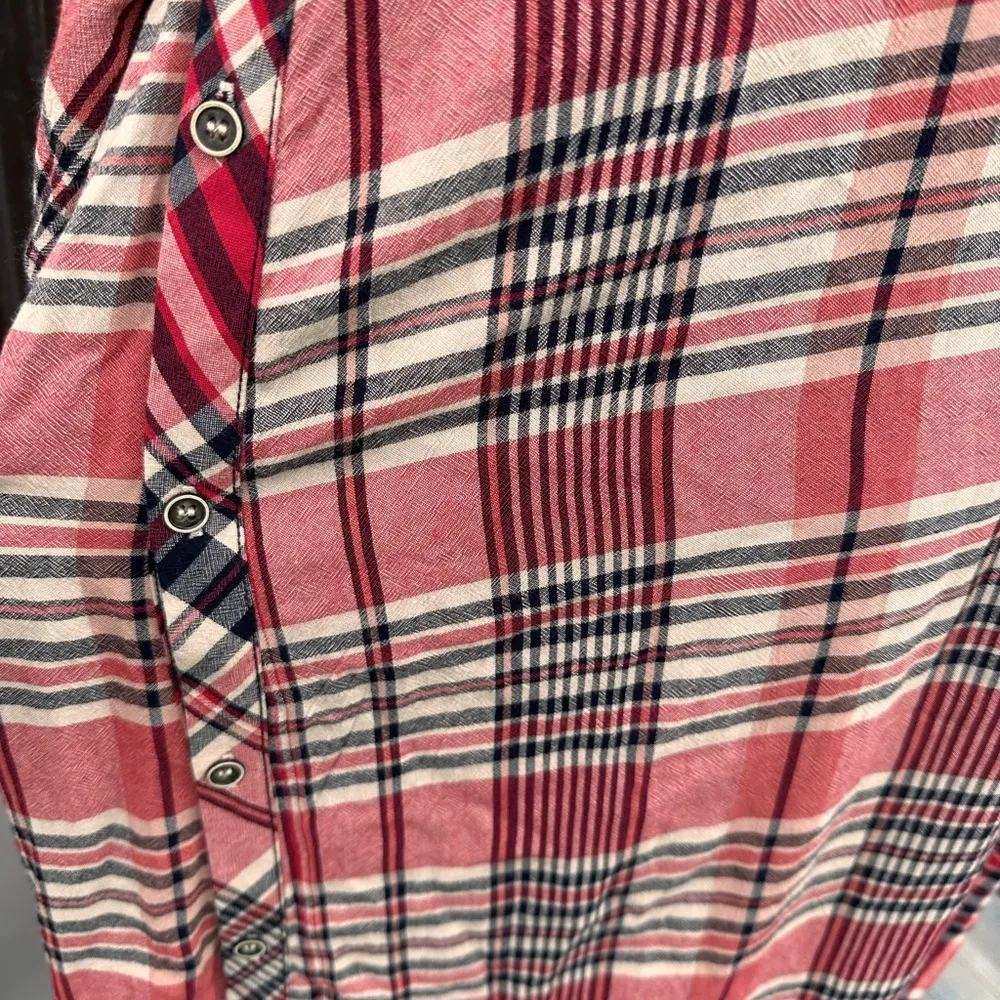 FREE PEOPLE LORALEI SHIRT WOMENS SMALL /PETITE Red Plaid Shirt - Image 7