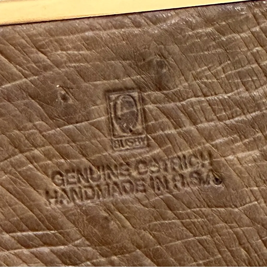 Vintage BUSBY Brown Genuine Ostrich Leather Clutch Bifold Wallet Handmade in RSA - Image 10