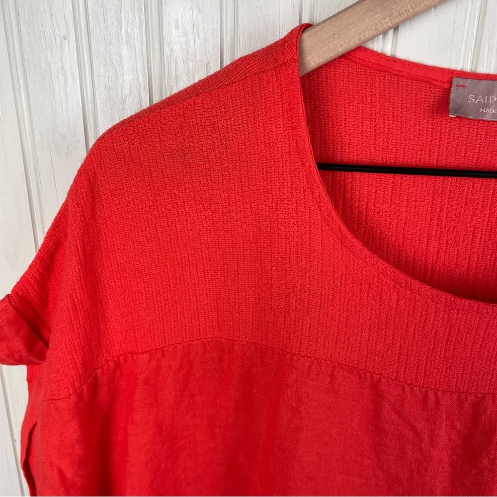 Saiph Lab 100% Linen Plus Size Dolman Sleeve Tunic Top Bright Orange Size 1X - Image 3