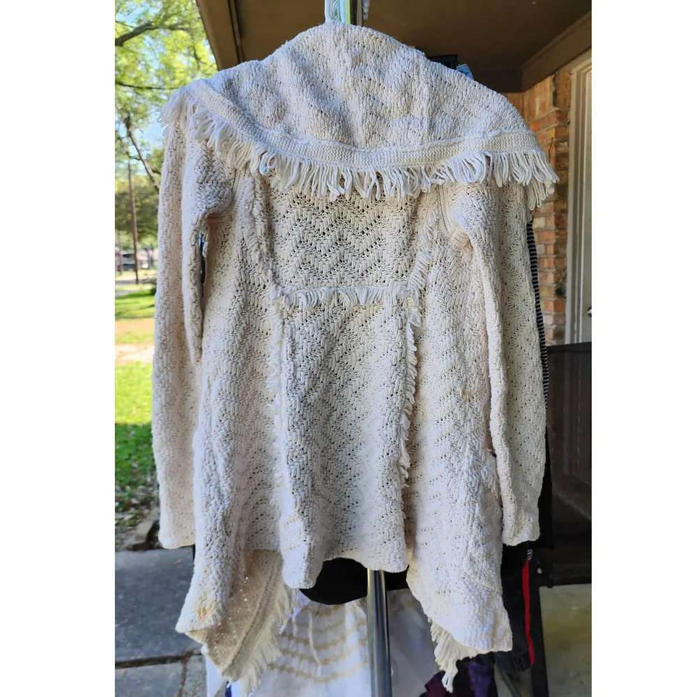 Anthropologie Angel of the North Cream Fringe Cardigan Sweater XS - Image 3