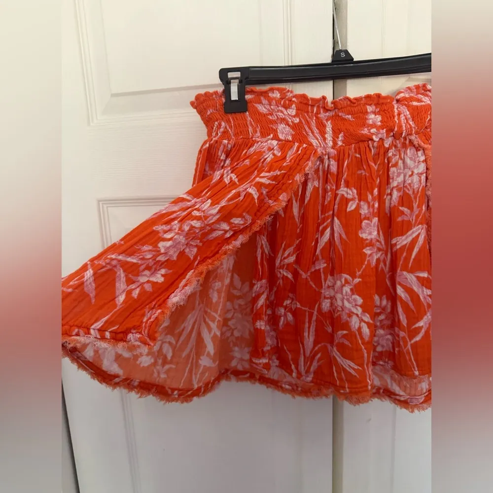 By Anthropologie Printed Gauze Mini Skirt Flowy Pink Orange White Size Large - Image 3