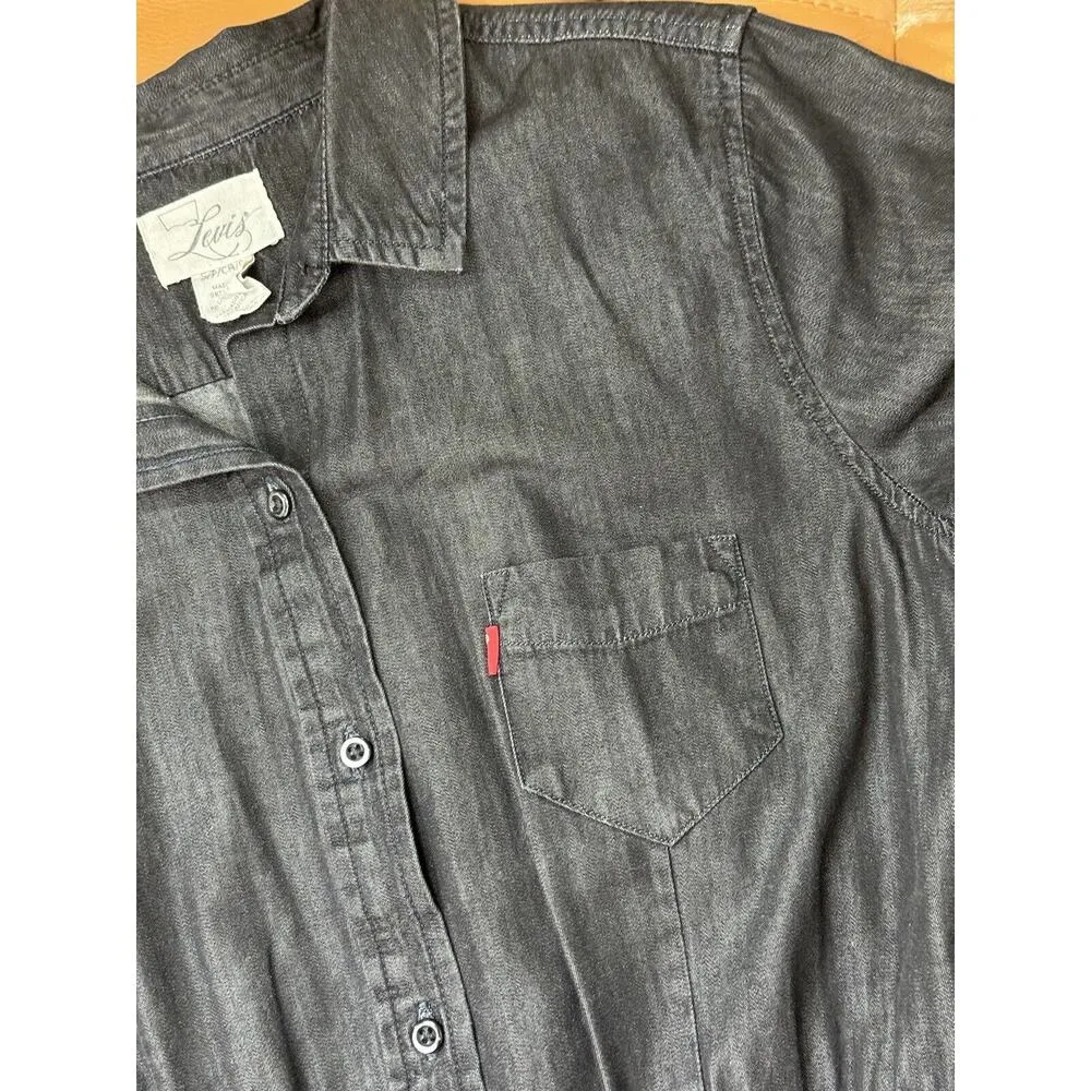 Levi’s Black Denim Chambray Button Up 3/4 Sleeve Casual Dress Women’s Size Small - Image 5