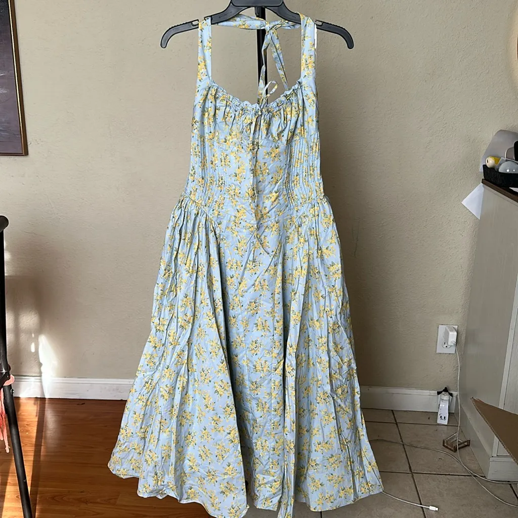 House of CB Adabella Floral Pleated Halter Sundress‎ in Light Blue NWOT size L - Image 4