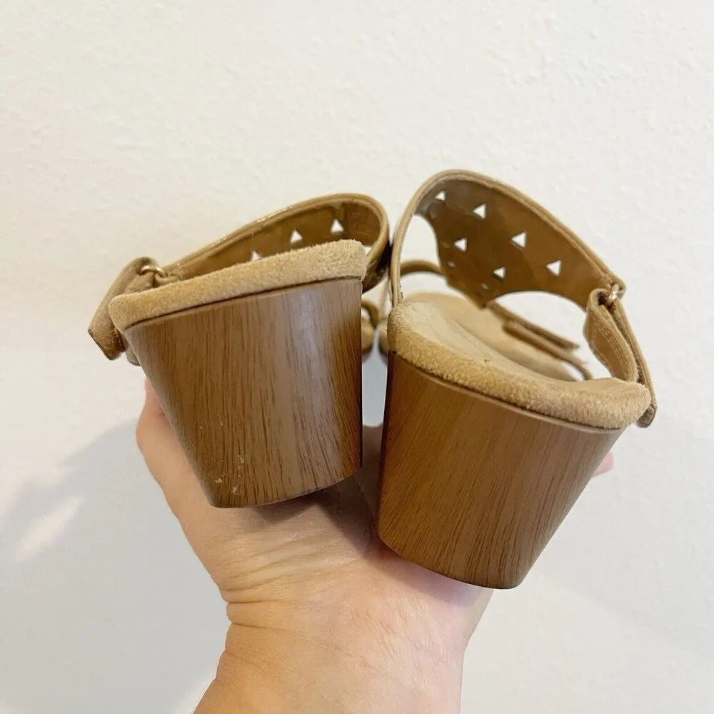 Vionic Sandal Women 8 Tan Slip-on‎ Wedge Maggie Orthaheel Cork Comfort Patent - Image 5