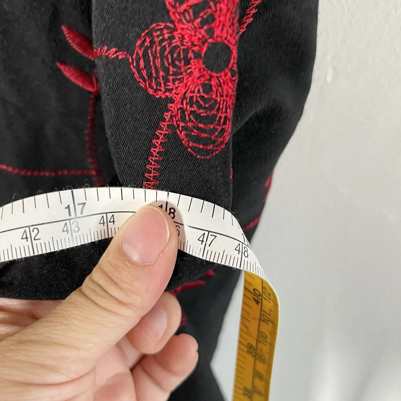 VTG Y2K Rampage Halter Dress Black Red Foral Embroidered Sweetheart Neck Sz 7 - Image 11