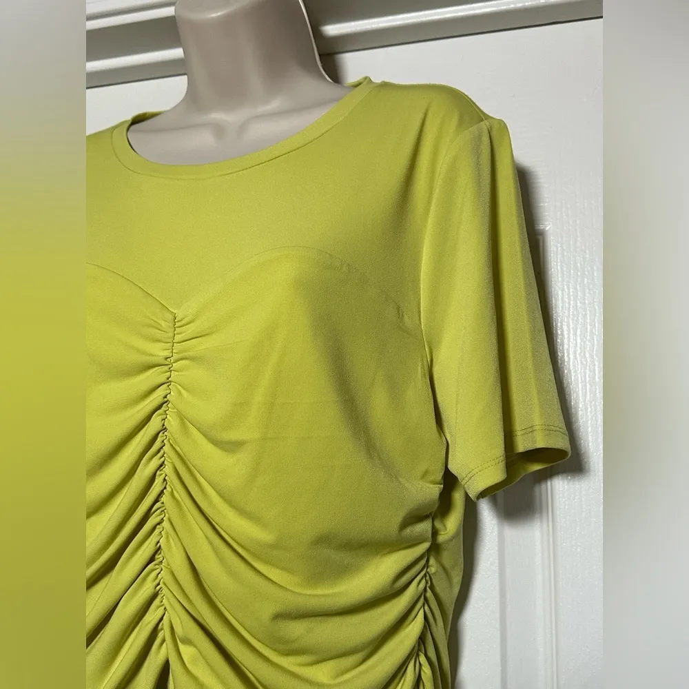 NWT Calvin Klein Slim Fit Suit Green Ruched Short Sleeve Women’s Blouse Size XL - Image 6