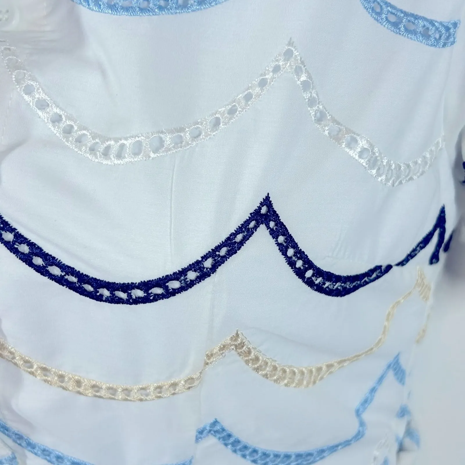 Luisa Beccaria Runway-Inspired Cotton Eyelet Button Dress XL White Blue - Image 10