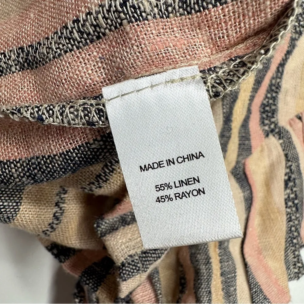 Anthropologie Drew Striped Ruffle Sleeve Linen Blouse Top Size Small - Image 8