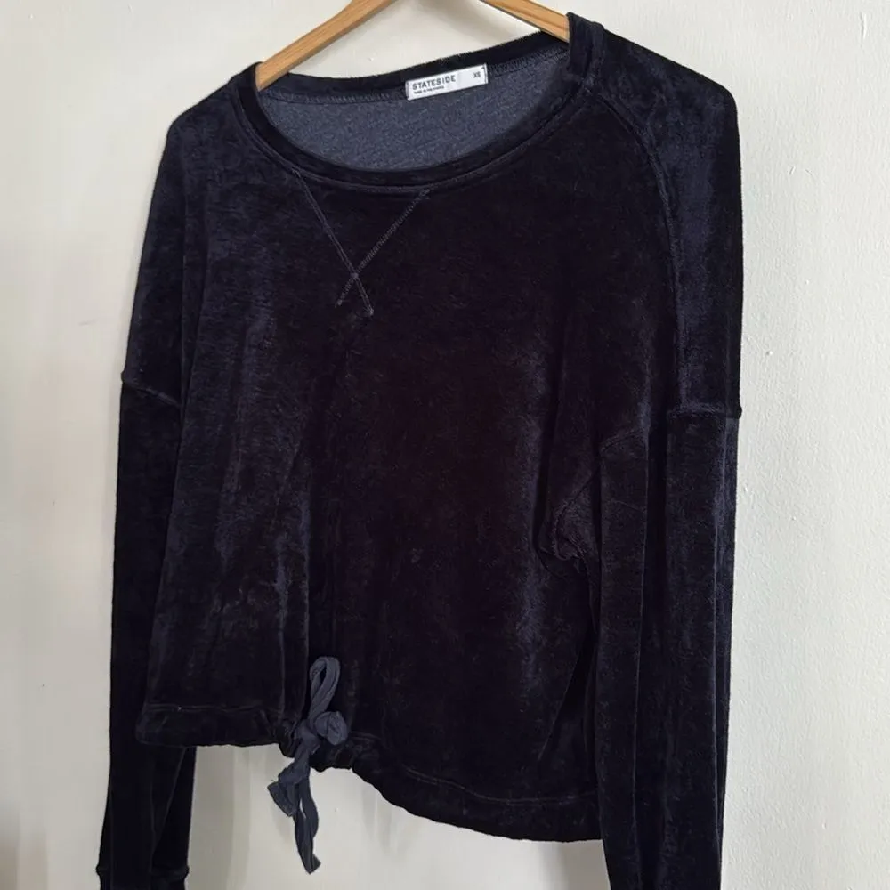 Stateside Anthropologie Black Velour Pullover XS Drawstring Hem‎ Crew Neck - Image 6