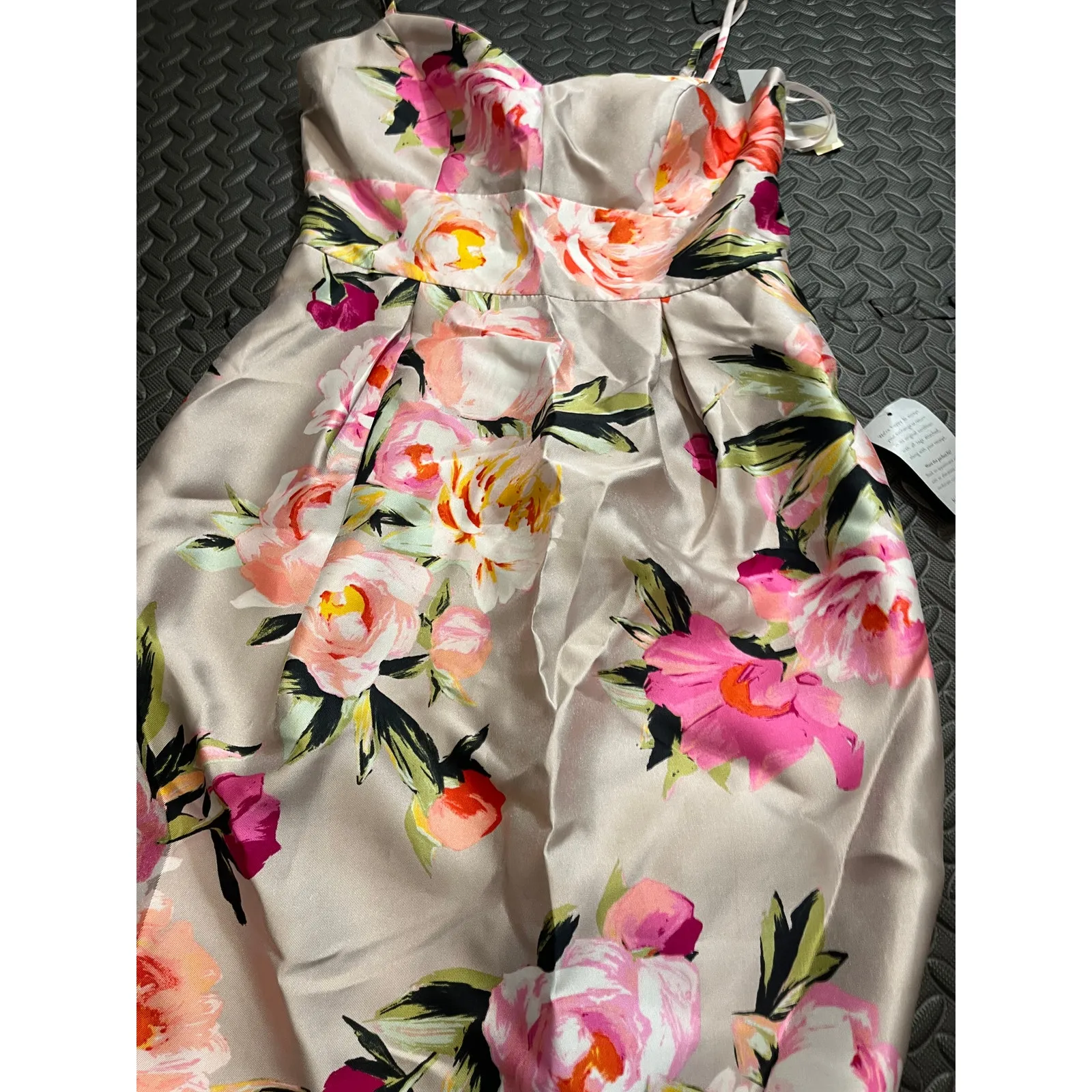 NWT ELIZA J Mikado Floral Print Cocktail Dress Spaghetti Strap Gray Pink 6 - Image 3
