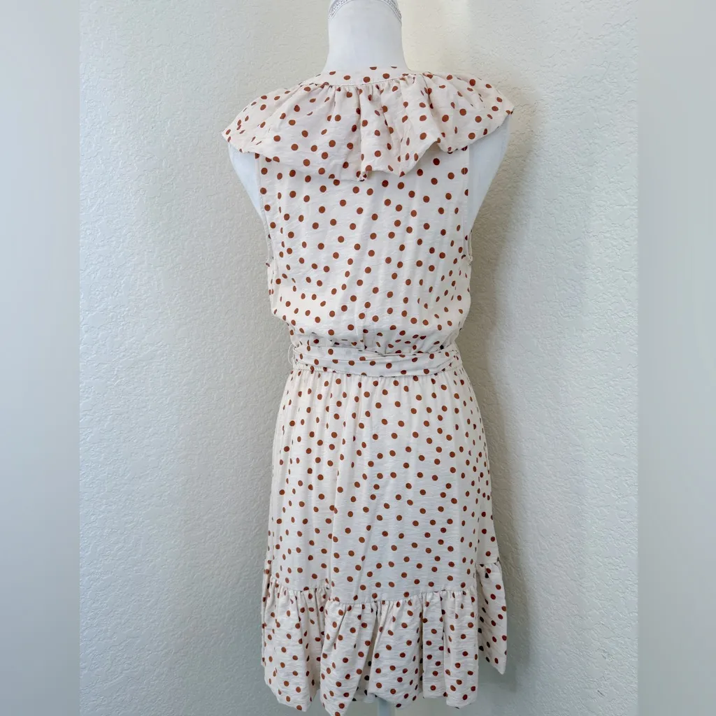 Maeve Anthropology Cream and Rust Polka-dot Ruffled Tie Waist Mini Dress.‎ - Image 2