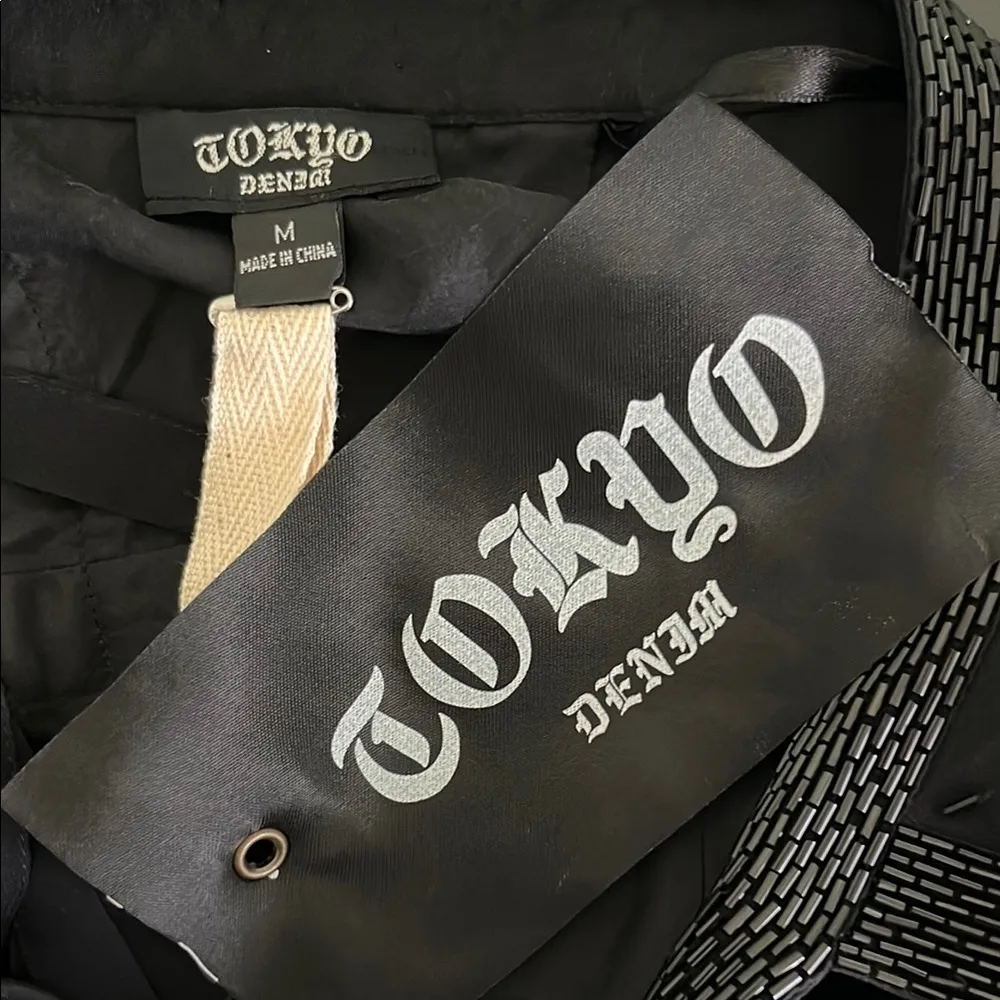 Tokyo Denim Black Silk Beaded Halter with exposed Back - Image 3