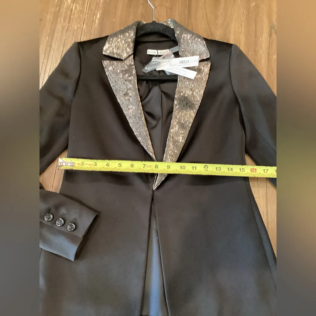 Revolve Alice + Olivia Eve Embellished Lapel Blazer satin black Size 0 new - Image 6