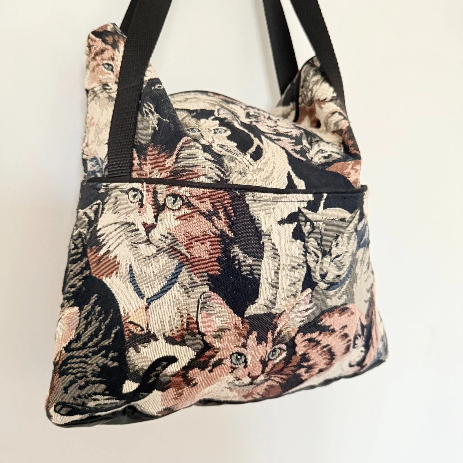 Vintage Woven Cat Tapestry Shopper Bag Whimsical Feline Retro Portrait Tote - Image 8