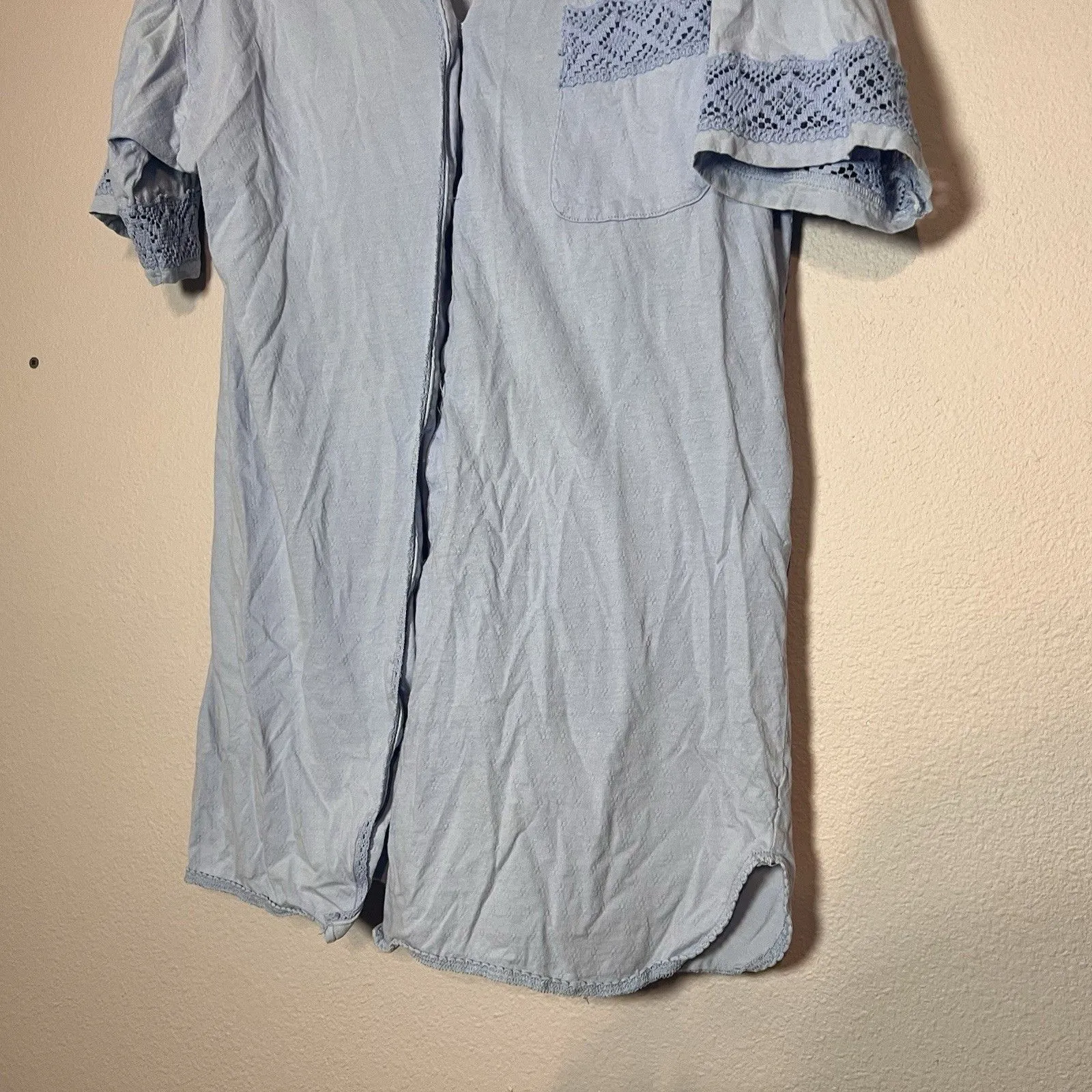 Vintage Victoria’s Secret Gold Label Button Up Nightgown Sleep Shirt Blue Small - Image 3