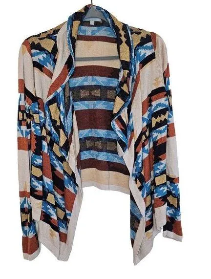 Skies Are Blue Western Open Front Cardigan Womens Size XS Crop Boho Multicolor - Image 1