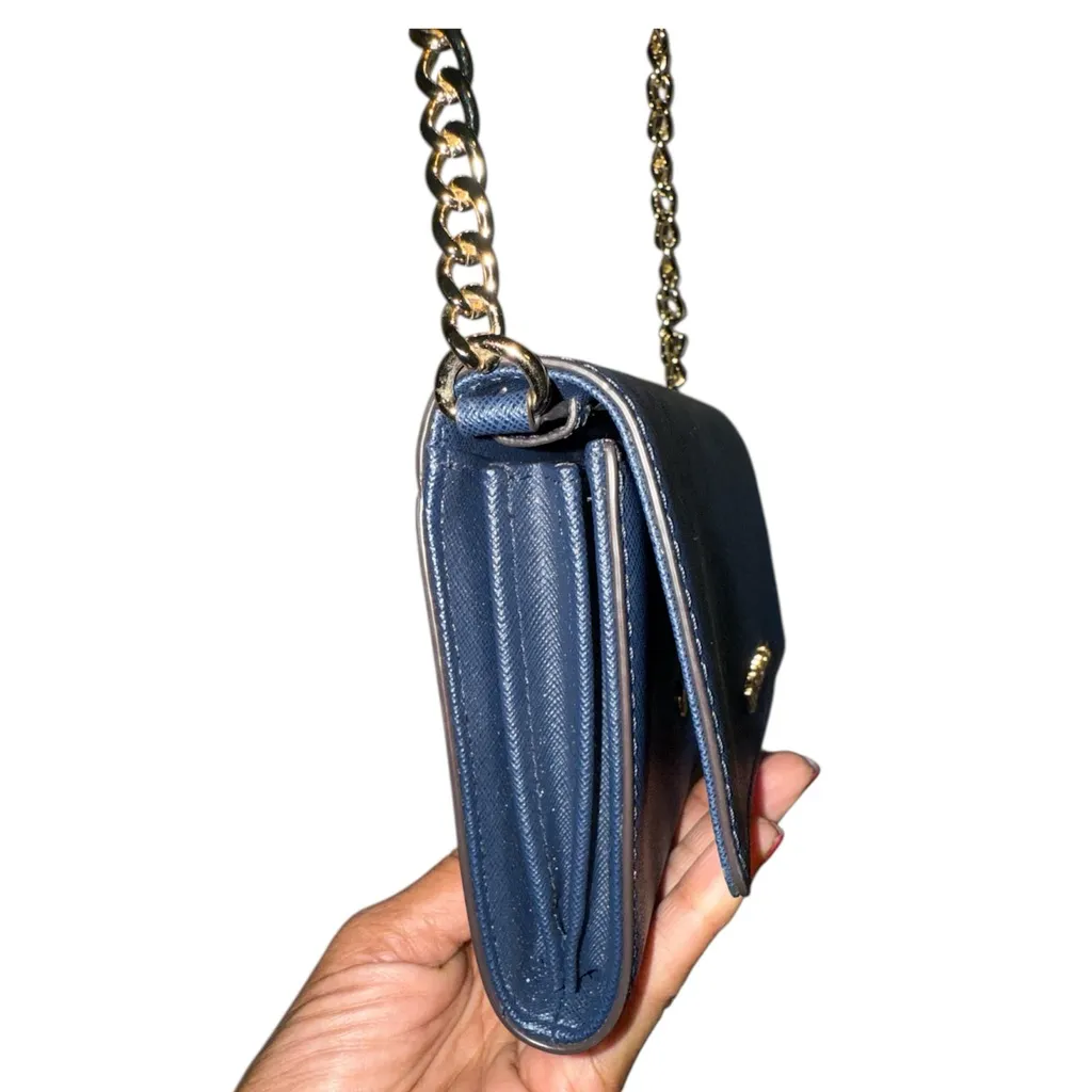 Michael Kors Dark Blue Clutch with Gold Chain - Image 4