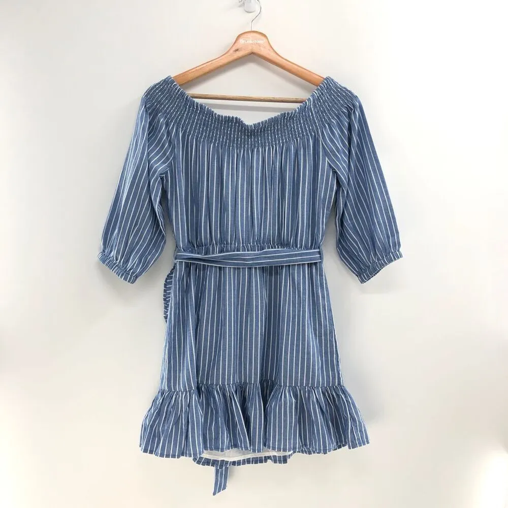 Tularosa Maida Ruffle Dress in Blue‎ & White Stripe S - Image 5
