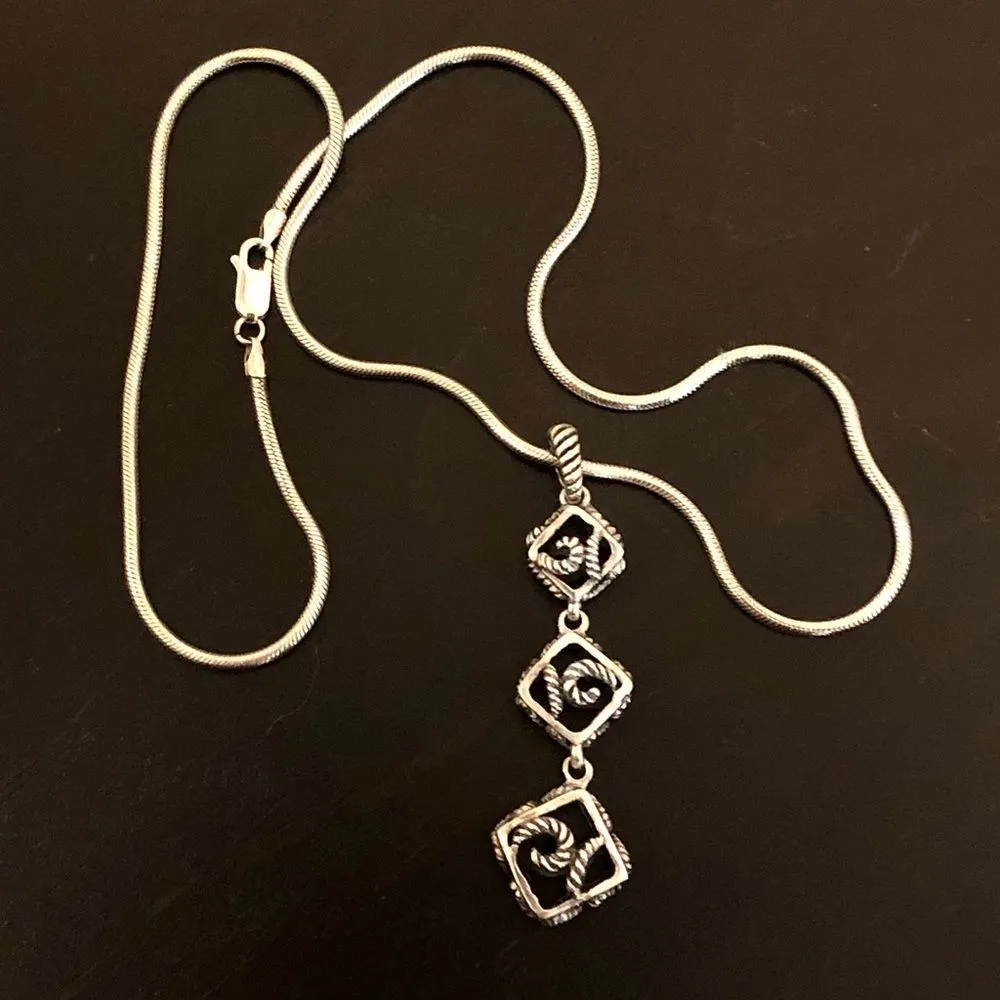 BARSE Sterling Silver Triple Drop Rope Embellished Scroll Design Necklace - Image 2