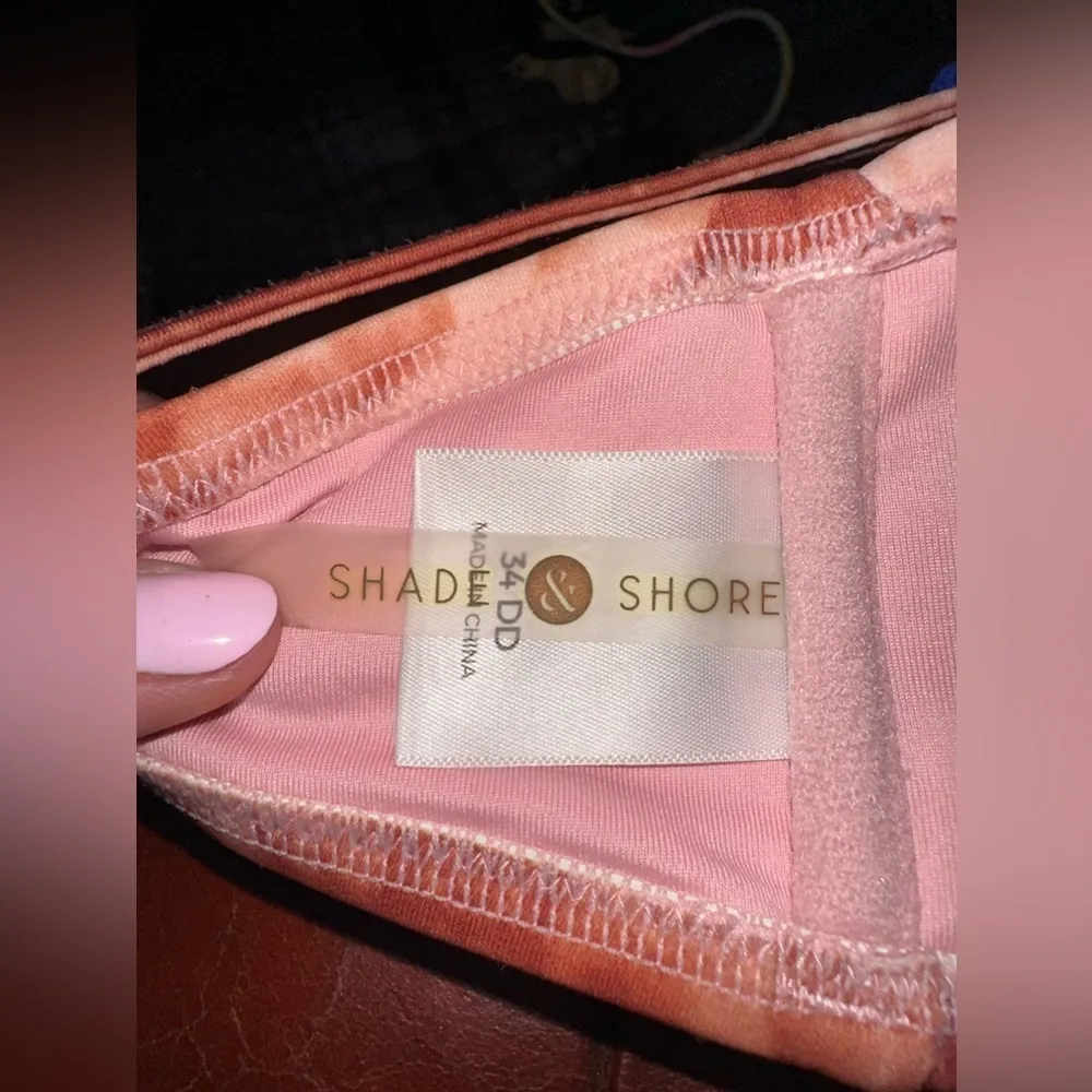 EUC Shade & Shore Bikini Top 34DD Brown Pink Tie Dye Back Net Tassel Strappy - Image 4