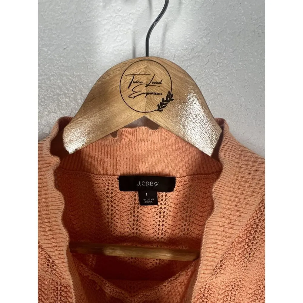 J. Crew Womens Pointelle Ruffle Mock Neck Sweater Top Large Melon Orange Sheer - Image 2