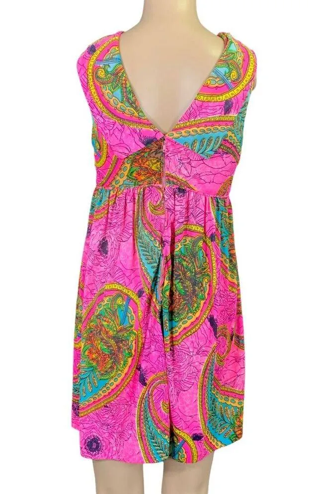 Vintage 60s Hawaiian Dress Womens Size XS Pink Empire Waist Polynesian Viva Tiki - Image 6