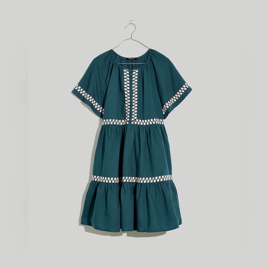 Madewell Embroidered Linen-Blend Flutter-Sleeve Mini Dress Size Small - Image 11