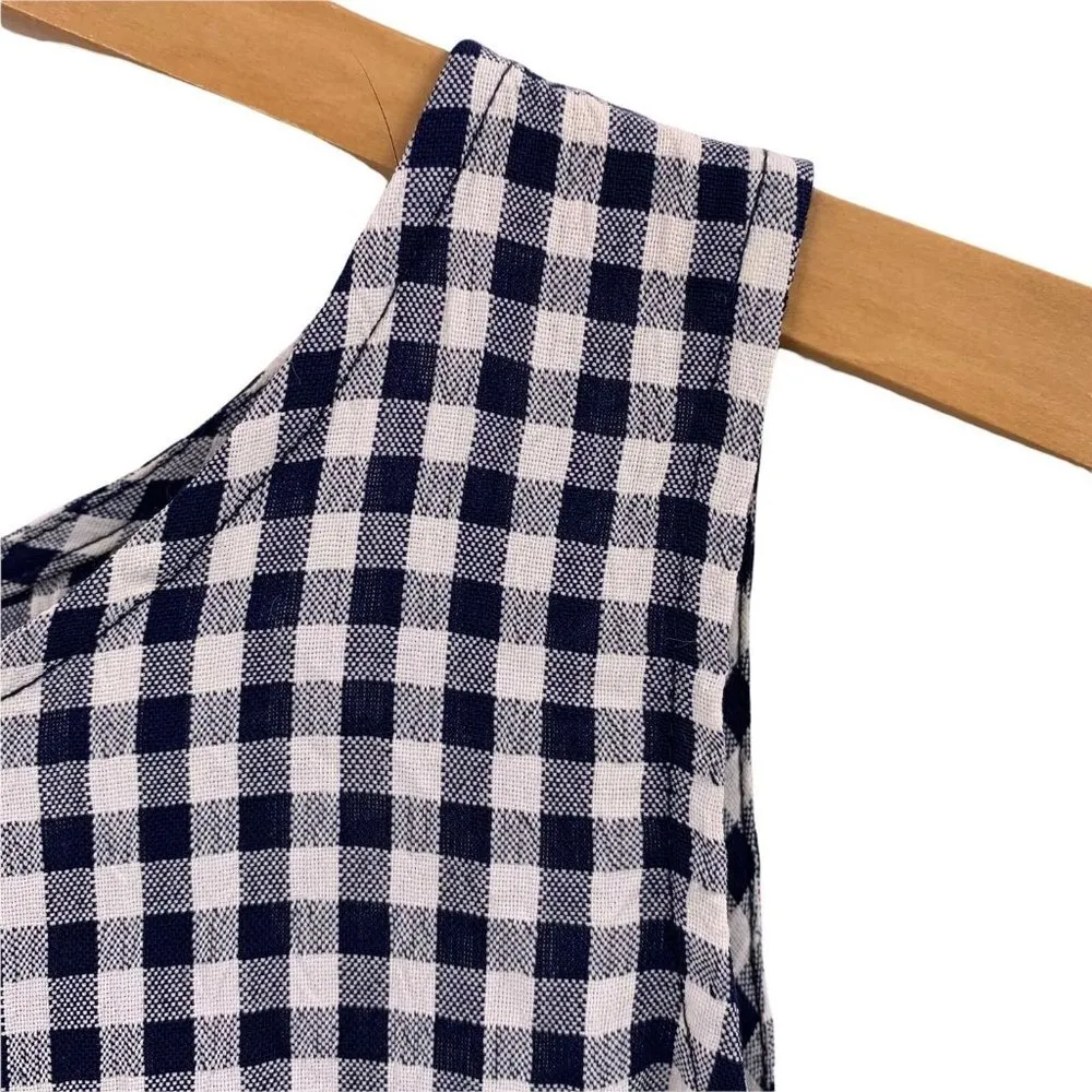 Vintage Y2K My Michelle Navy and White Gingham Rayon Lace-Up Back Dress Size 7/8 - Image 4