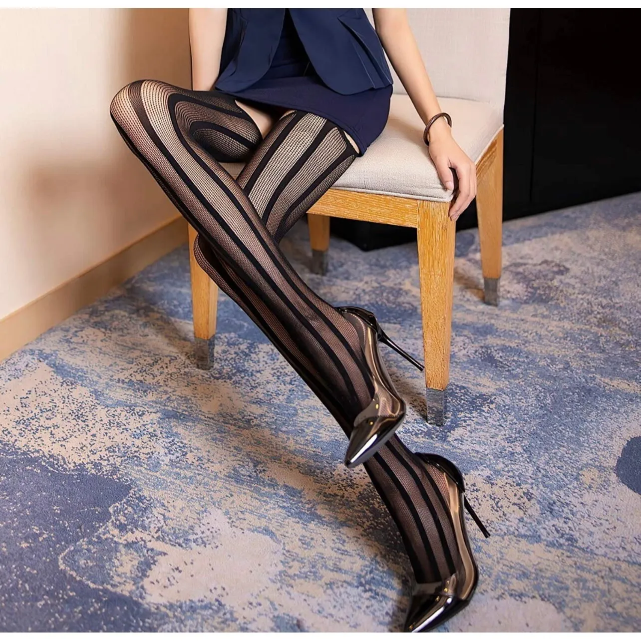 Womens Fishnet Stockings Black 2 Pair‎ New Thigh High With Suspenders Size undefined - Image 7