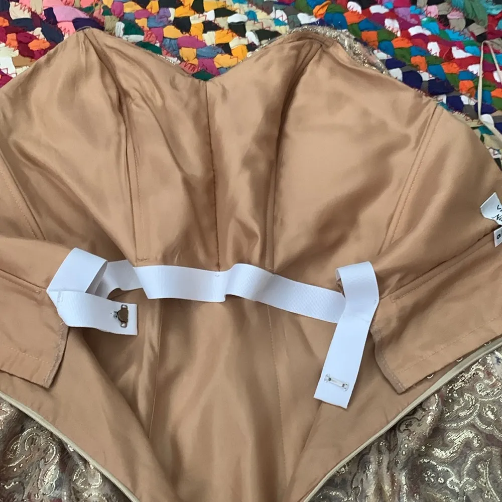 Vintage Victor Costa for Neiman Marcus Gold Damask Strapless Maxi Gown Dress Size 6 - Image 4