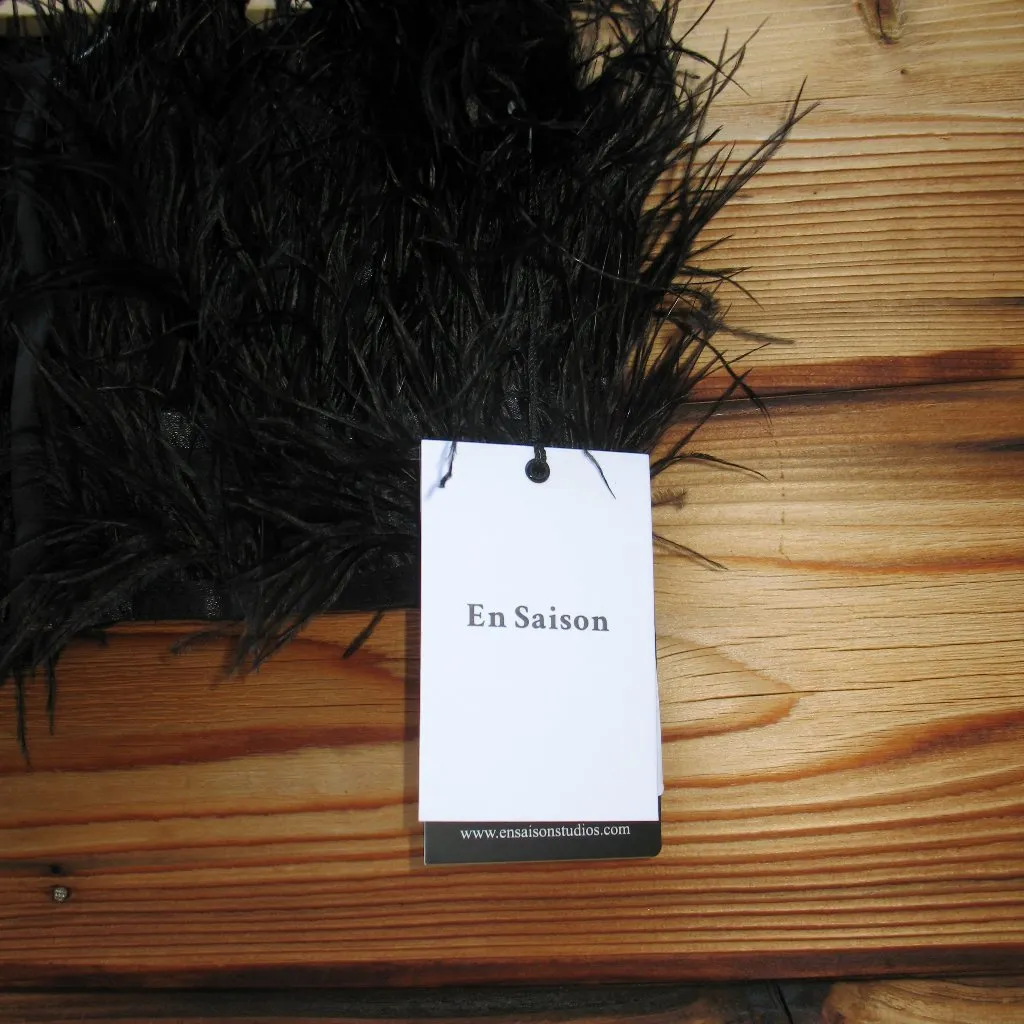 NWT En Saison Feather Trim Top Black Size XS - Image 9