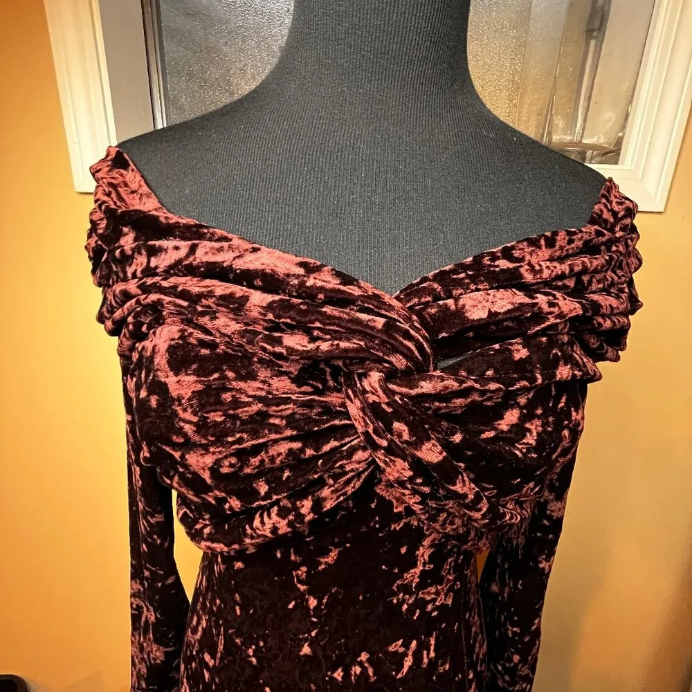 Brushed Velvet Off Shoulder Brown dress Cache SZ XS Ren Fair Fairycore Grunge - Image 5
