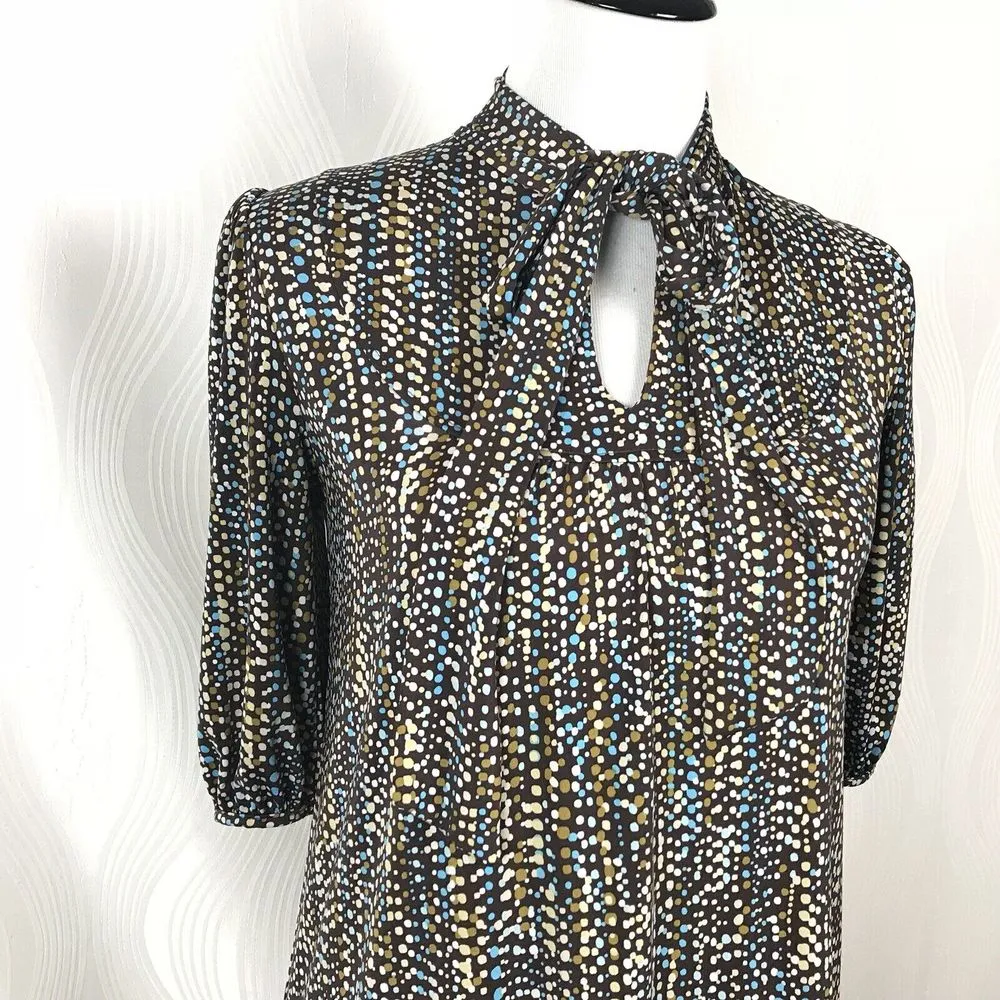 Veronica‎ M Short Dress Bow Tie Neck Size S Retro Polka Dot Office Stretch - Image 7