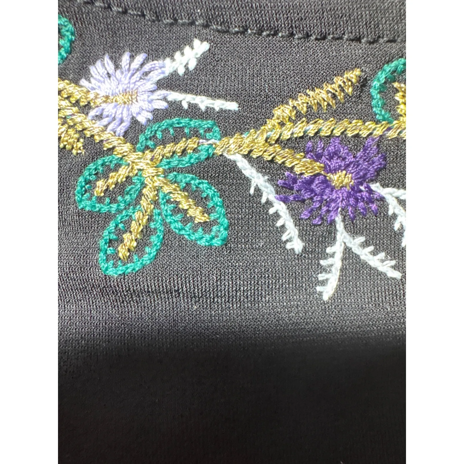 Liz Claiborne Career Black Embroidered Neckline 3/4 Sleeve Top Womens M - Image 7